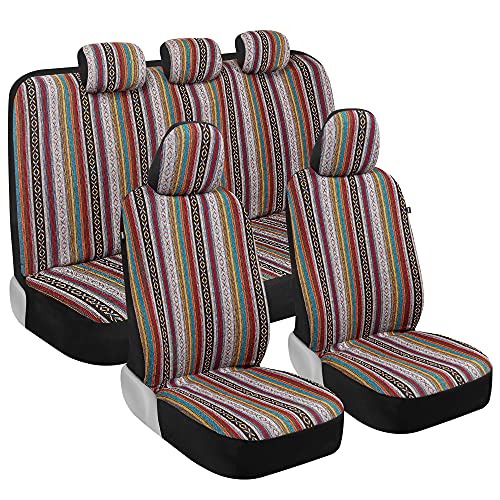 BDK Saddle Blanket Seat Covers for Cars Full Set - Multi-Color Baja Striped Woven Mexican with Matching Headrest Covers for Truck Auto Van SUV - color: Multi Color