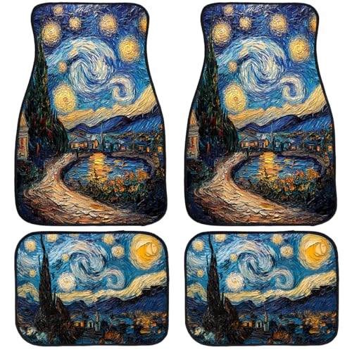 Abstract Car Floor Mats Set of 4 Star Night Oil Painting Vintage Texture Automotive Car Floor Carpets Non-Slip Auto Car Accessories Universal Fit Car Accessories for Truck - color: Abstract