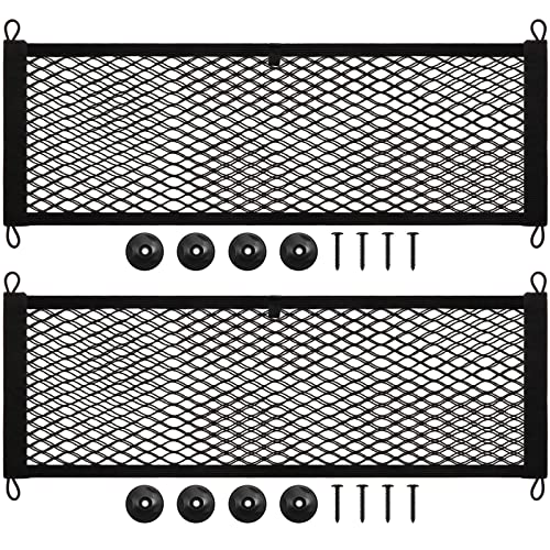Frienda 2 Pieces Stretchable Small Cargo Net Pocket Storage Mesh Net Elastic Automotive Storage Pouch with 8 Pieces Mounting Screws and Hooks for Truck Car SUV Boats(29 x 9.8 Inches) - size: 29 x 9.8 Inches