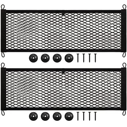 Frienda 2 Pieces Stretchable Small Cargo Net Pocket Storage Mesh Net Elastic Automotive Storage Pouch with 8 Pieces Mounting Screws and Hooks for Truck Car SUV Boats(29 x 9.8 Inches) - size: 29 x 9.8 Inches