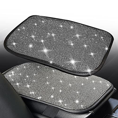 BetterJonny Auto Bling Car Armrest Cover, Crystal Rhinestone Auto Center Console Cover Pad Non-Slip Car Arm Rest Cushion Pad Universal Bling Car Accessories for Most Car (13.2 X 9.3 Inch)
