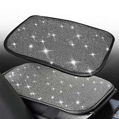 BetterJonny Auto Bling Car Armrest Cover, Crystal Rhinestone Auto Center Console Cover Pad Non-Slip Car Arm Rest Cushion Pad Universal Bling Car Accessories for Most Car (13.2 X 9.3 Inch)