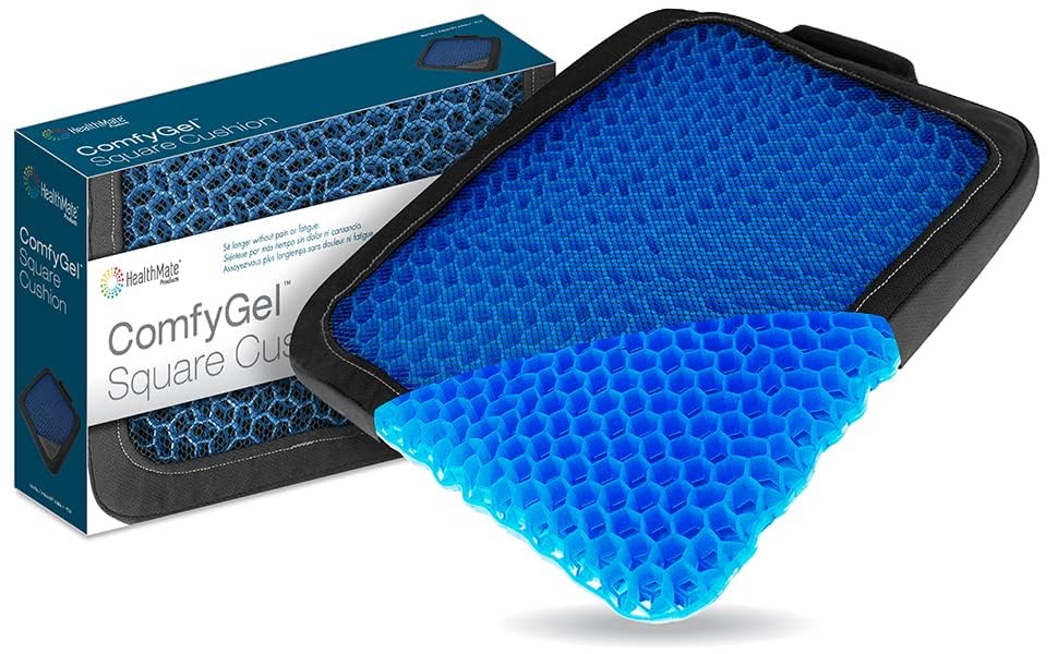 HEALTHMATE Comfy Gel Cushion Gel Seat Cushion for Long Sitting for Back, Sciatica and Tailbone Pain Relief, for Office Chair, Car, Wheelchair, Long Trips (Square) - size: Square