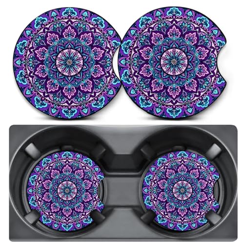 2 Pack Car Coasters for Cup Holders,Mandala Flower Car Cup Holder Coasters,2.75" Universal Size Anti Slip Rubber Mat,Automotive Interior Accessories,Automotive Cup Holder Decor,Gifts for Women Men Mom - color: Mandala Blue