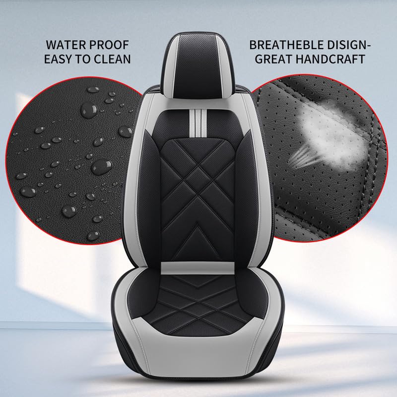 Custom Fit Faux Leather Front Seat Covers for Nissan Frontier 2007-2026 2PCS, Anti-Slip & Airbag Compatible, Black & Gray - color: #068 Black&light Gray, size: 2 Front Seats
