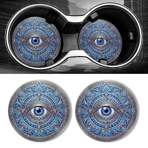 WOCOCN Car Coasters for Cup Holders - 2 Pack 2.75" Universal Rubber Car Cup Coaster, Non-Slip Waterproof Car Interior Accessories, Cute Car Decor Gifts for Women and Men (Blue Eyes) - color: Blue Eyes