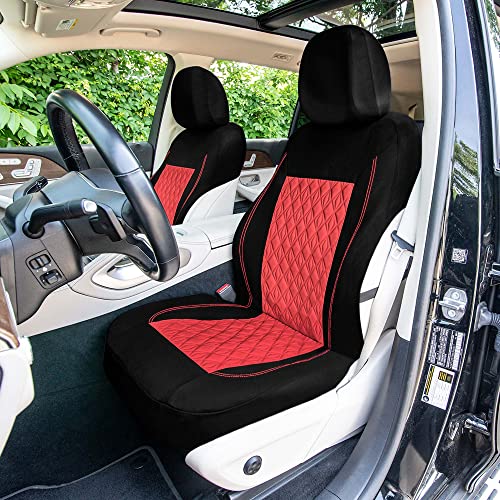 Universal Fit Diamond Stitched Flat Cloth Car Seat Covers Full Set - Red - color: Red