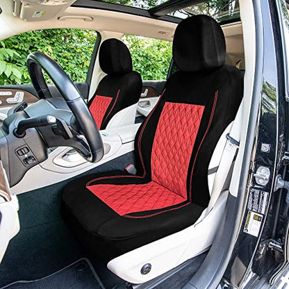 Universal Fit Diamond Stitched Flat Cloth Car Seat Covers Full Set - Red - color: Red