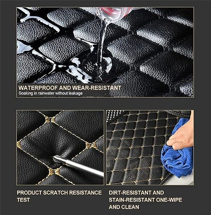 Customized Personalized Car Mats - All Weather Men's and Women's Floor mats Suitable for 99% of vehiclesPads Protection Non-Slip Leather Floor Liners (Blue and Black Beige) - color: Blue and black beige 1