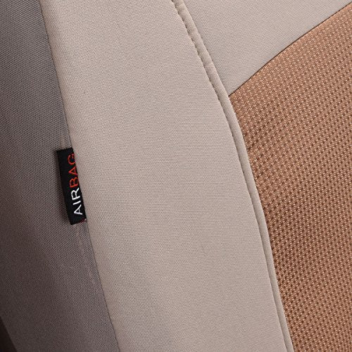 Flying Banner Car Seat Covers Full Set Universal fit Most Car,Truck,SUV and Van Comfortable Airbag Compatible Jacquard & Polyester (Full Set - Low Back, Beige Beige) - color: Beige Beige