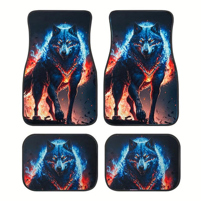 Wolf Galaxy Print Car Floor Mats - 4 Pcs Universal Fit Set for SUV, Sedan, Van- All-Weather Protection, Ultra-Soft Plush Carpet with Anti-Slip Backing, Stylish car Interior Accessories - style: Stylish