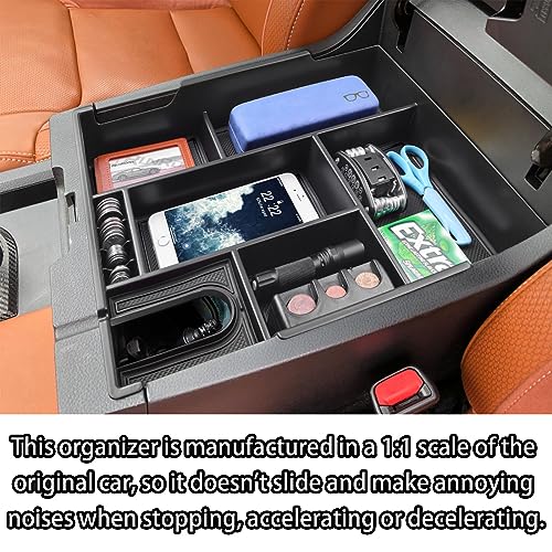RUNROAD Center Console Organizer Full Cover Tray Compatible with Toyota Tundra 2014-2020 2021 Accessories, ABS Coin Holder Secondary Storage Box Insert Armrest Console Tray, Black