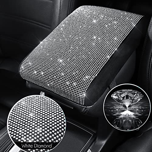SEG Direct Diamond Auto Center Console Cover, Bling Car Armrest Cover, Memory Foam Armrest Cushion Pad with Crystal Rhinestones, Universal Seat Box Cover, White Diamond - color: White Diamond