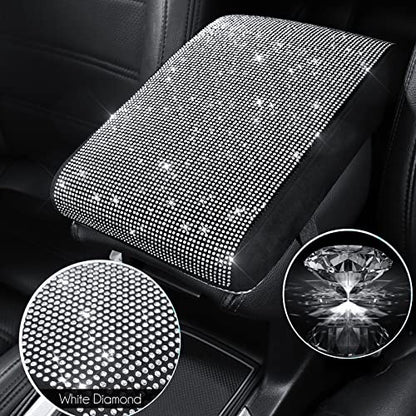 SEG Direct Diamond Auto Center Console Cover, Bling Car Armrest Cover, Memory Foam Armrest Cushion Pad with Crystal Rhinestones, Universal Seat Box Cover, White Diamond - color: White Diamond