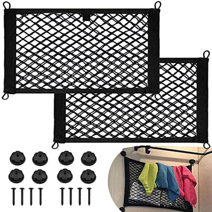 2 Pack Small Cargo Net Pocket Storage Mesh Net Elastic Automotive Cargo Nets Storage Pouch for Car Trunk Net, RV, Boat Storage Mesh Pocket Net with 8 Mounting Screws and Hooks (18 x 9.8 Inches) - size: 18 x 9.8 Inches