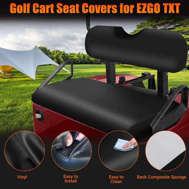Golf Cart Front Seat Covers Staple On Replacement for EZGO TXT 1995-2013 Golf Cart Black Micro Fiber Leather Seat Cover - color: Black, size: EZGO TXT 1995-2013