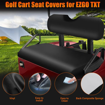 Golf Cart Front Seat Covers Staple On Replacement for EZGO TXT 1995-2013 Golf Cart Black Micro Fiber Leather Seat Cover - color: Black, size: EZGO TXT 1995-2013