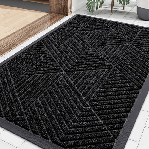 Smiry Front Door Mat Outside Entrance, Heavy Duty Sturdy Natural Rubber Doormat, Trap Dirt and Moisture, Easy Clean Low Profile Mats for Indoor Outdoor Entry, Irregular Triangle (33x21, Black) - color: Black, size: 33" X 21"