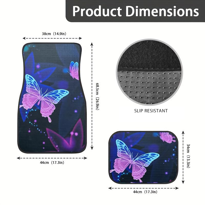 Car Floor Mats 4-Piece Full Set, Butterfly Print Black Carpet with Vinyl Heel Pad, Universal Fit All-Season Floor Mats for Cars, SUVs, Sedans, Trucks and Vans,Non-Slip Waterproof - style: Butterfly Style 2