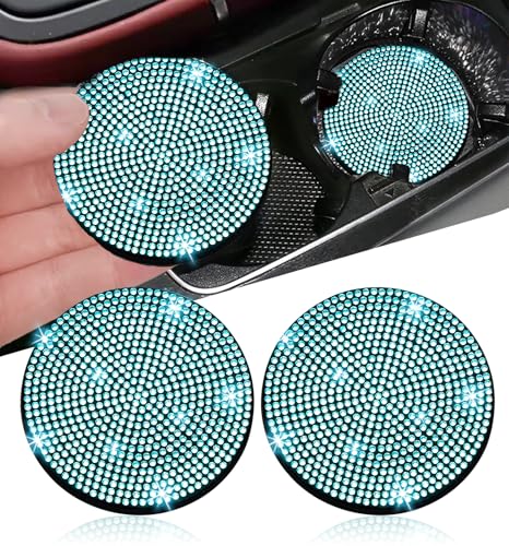 NBTEPEM 2pcs Bling Car Cup Holder Coaster, 2.75 inch Anti-Slip Shockproof Universal Fashion Car Coasters Insert Bling Crystal Rhinestone Automotive Interior Accessories for Women (2 pcs, Aquamrine) - color: Aquamrine, size: 2 pcs
