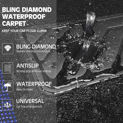 CAR PASS Bling Rhinestones Diamond Car Floor Mat,Sparkly Glitter Shining Crystal Carpet Anti-Slip PVC Heel Pad Waterproof Universal for Automotive SUV,Sedan,Van,4pcs Girl Pretty Women Men Black Blue - color: Blue Diamond