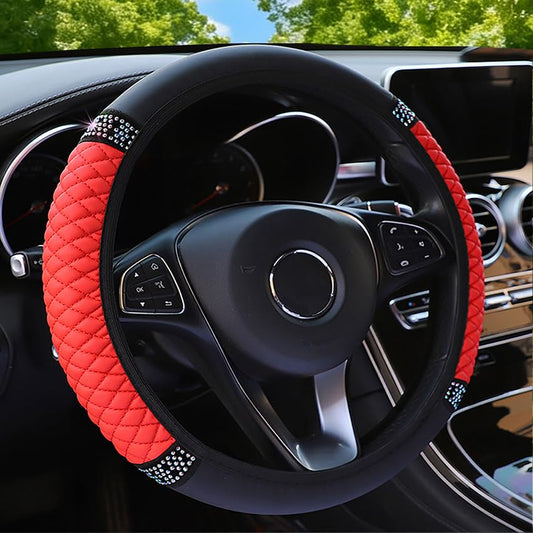 Microfiber Leather Steering Wheel Cover with Anti-Slip Lining Universal Car Accessory for Steering Wheel with a Diameter of 14.5-15 inch (Red) - color: Red