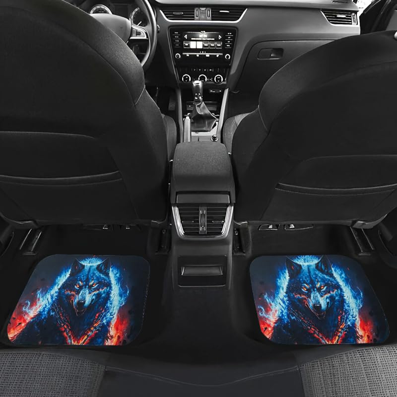 Wolf Galaxy Print Car Floor Mats - 4 Pcs Universal Fit Set for SUV, Sedan, Van- All-Weather Protection, Ultra-Soft Plush Carpet with Anti-Slip Backing, Stylish car Interior Accessories - style: Stylish