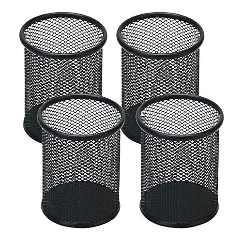 Pen Holder Mesh Pencil Holder Metal Pen Holder Cup Pencil Cup Holder for Desk Office Pen Organizer Black, 4 Pack