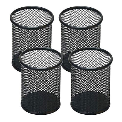 Pen Holder Mesh Pencil Holder Metal Pen Holder Cup Pencil Cup Holder for Desk Office Pen Organizer Black, 4 Pack