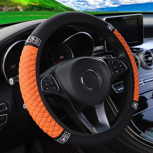 Microfiber Leather Steering Wheel Cover with Anti-Slip Lining Universal Car Accessory for Steering Wheel with a Diameter of 14.5-15 inch (Orange) - color: Orange