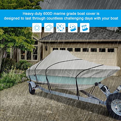 iCOVER Center Console Boat Cover, 600D Heavy Duty Marine Grade Waterproof Tear Resistant Boat Covers, Fits Boats 20'-22' Long Beam Width up to 106", Trailerable Boat Cover with Support Pole, Grey