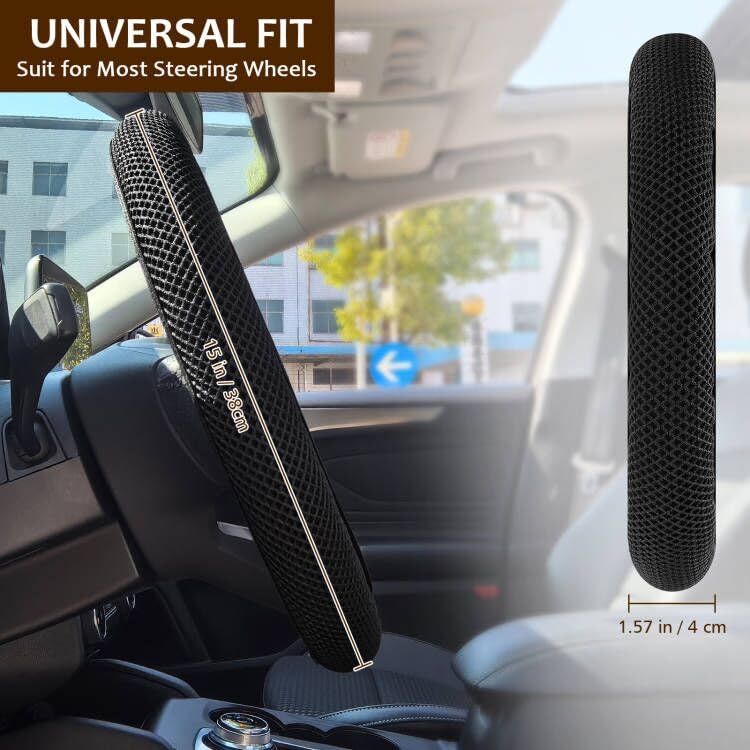 Accmor Car Steering Wheel Cover, Elastic Stretch Auto Wheel Cover, Vehicle Wheel Protector Car Accessories for Men Women, Universal Fit 14 1/2 inch to 15 inch, Microfiber Breathable Ice Silk