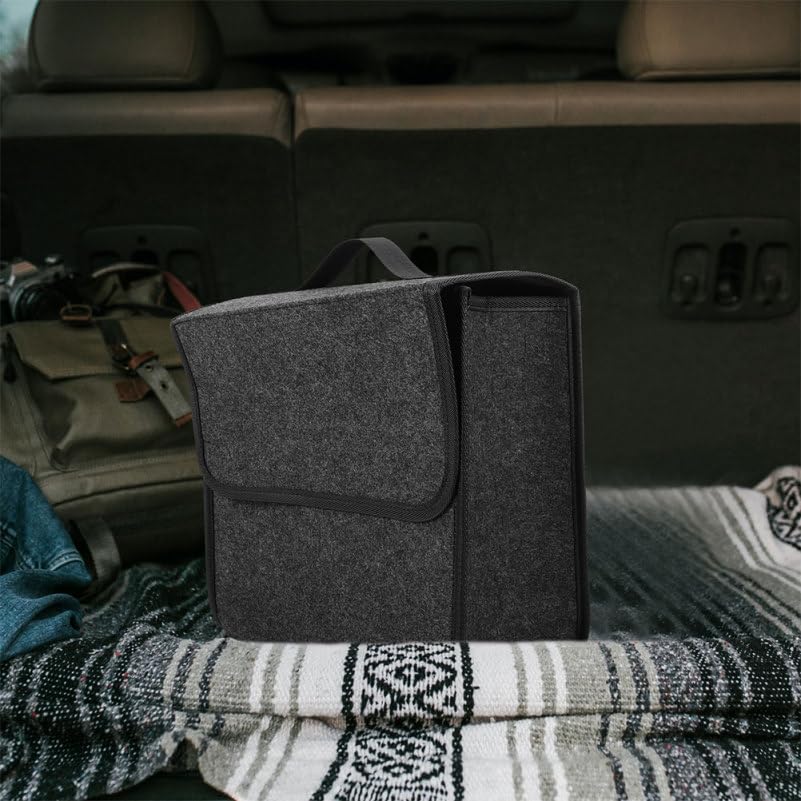 2-Pack Felt Car Trunk Organizer with Lid: Small Collapsible Cargo Storage Box Bin for Compact Sedan & SUV - Anti-Slip Noise-Free Auto Interior Storage Bag for Groceries & Tools, 11.79"x11.00"