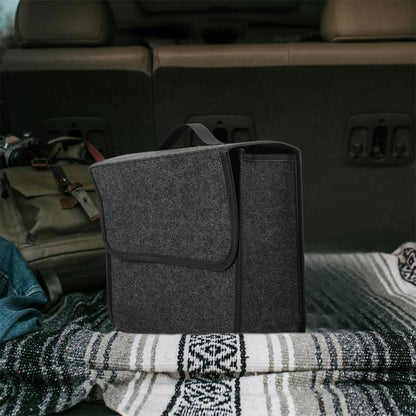 2-Pack Felt Car Trunk Organizer with Lid: Small Collapsible Cargo Storage Box Bin for Compact Sedan & SUV - Anti-Slip Noise-Free Auto Interior Storage Bag for Groceries & Tools, 11.79"x11.00"
