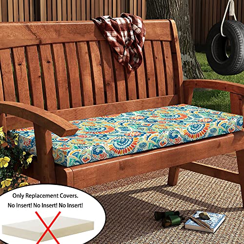 Magpie Fabrics Patio Bench Loveseat Cushion Covers (Replacement Cover only, No Insert!), Waterproof Fade Resistant Swing Cushion Slipcover with Ties(45x18x3 Inch, Paisley Multi) - color: A Paisley Multi, size: 45x18x3 Inch (1 Count)