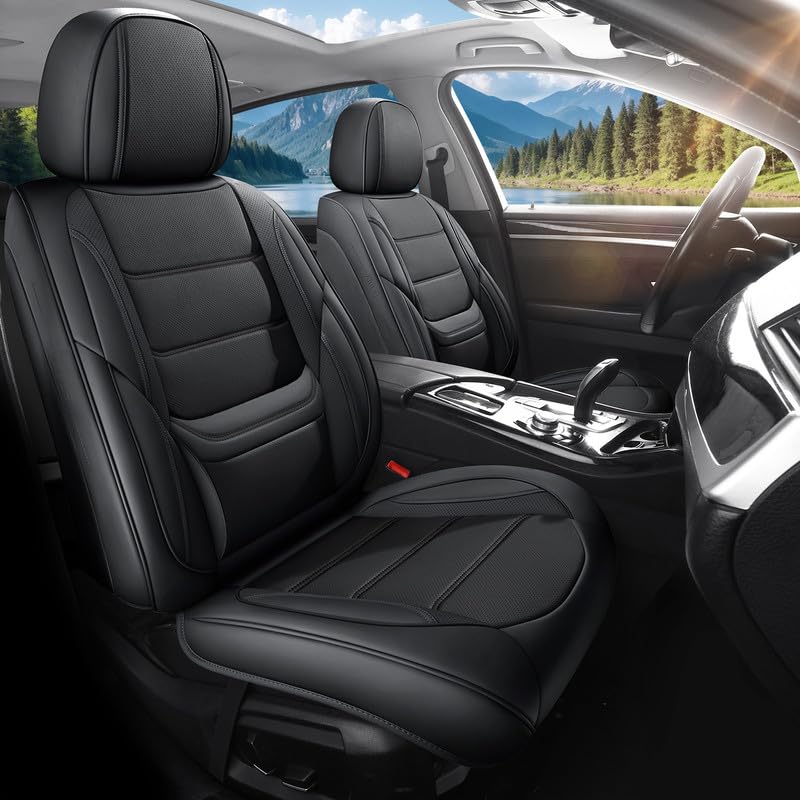 Car Seat Covers Full Set Fit for Toyota RAV4 2001-2026, Premium Faux Leather Waterproof Car Seat Protectors with Lumbar Support, Breathable Anti-Slip Easy to Install(Black,Full Set)