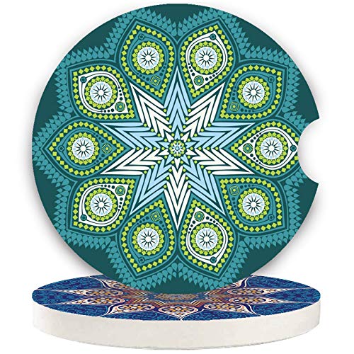 Small 2.56" Car Coasters 2 Pack,Absorbent Ceramic Coasters for Car,Auto Coasters for Cup Holder,Car Accessories Absorb Spills from Your Cup and Keep Cup Holders Clean and Dry (Blue and Green) - color: Blue and Green