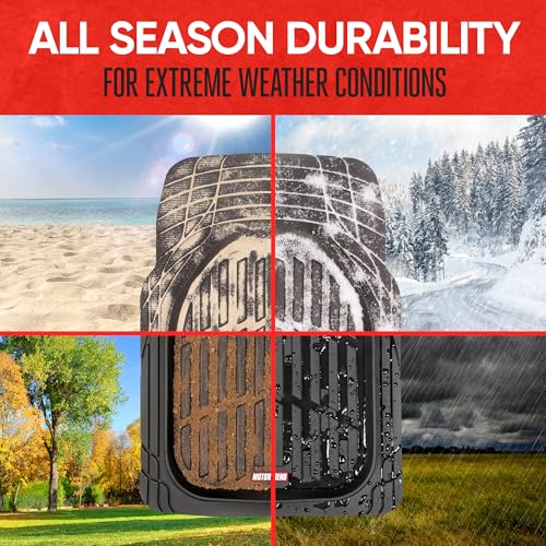 Motor Trend Original FlexTough Black Rubber Car Floor Mats for 3 Row Vehicles, Front & Rear 2nd Row Deep Dish All Weather Automotive Heavy Duty Trim to Fit, Automotive Liners for Cars Truck Van SUV