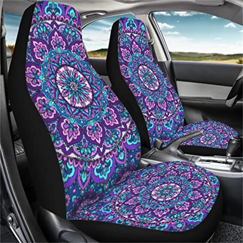 INSTANTARTS 2 Pack Mandala Front Car Seat Covers, Polyester Bucket Seat Protectors, Universal Fit for Most SUV Sedan and Van Seats,Boho Style - color: 0-Mandala Flowers 1