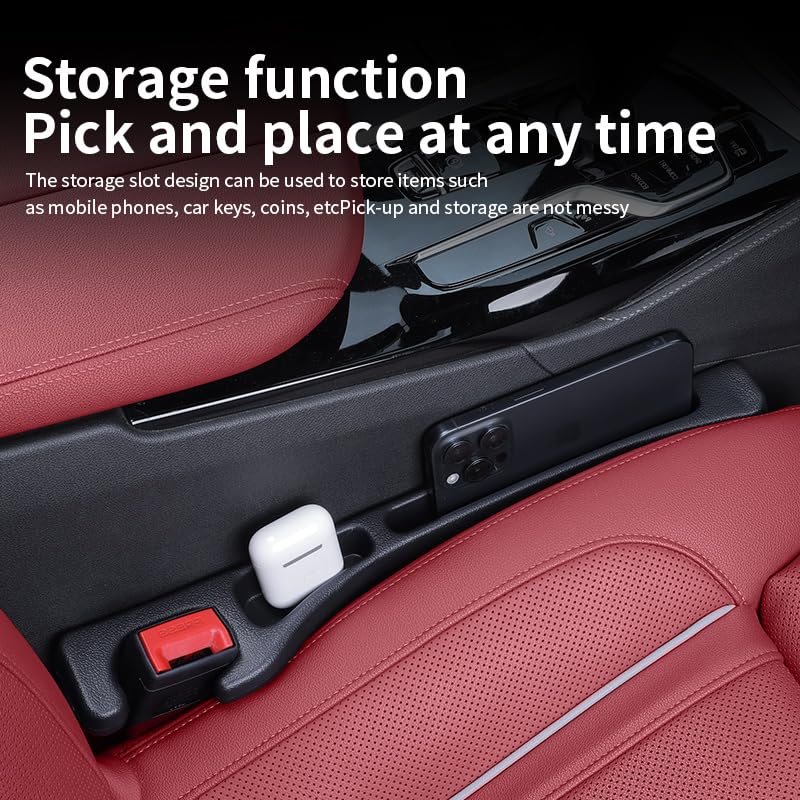 Car Seat Gap Filler Organizer, Universal Fit, Black, PU Leather, 2 Pack with Storage Pockets