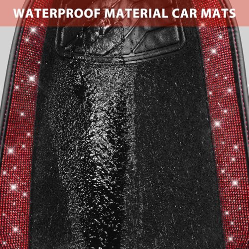 CAR PASS Bling Diamond Car Floor Mats, Shining Rhinestone Carpet Sparkly Glitter Crystal with Anti-Slip PVC Heel Pad Waterproof Universal Fit Automotive SUV,Sedan,Van,Cute Girl Women,4pcs Black Red - color: Red Diamond