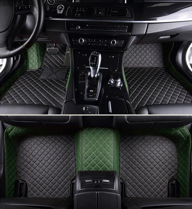 Custom Leather Car Mats, Vehicle-Specific Fit All-Weather Floor Mats, 100% Waterproof Anti-Slip Durable Protection for SUV Truck Sedan, Precision Tailored Protection (Black Green car mat) - color: Black green car mat