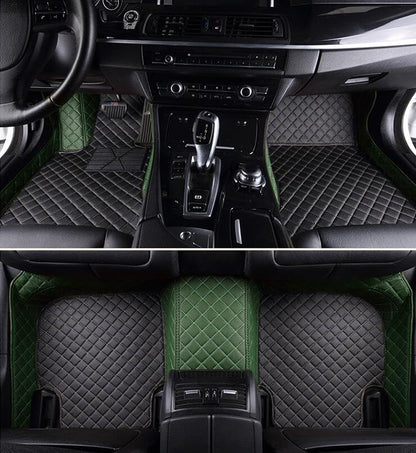 Custom Leather Car Mats, Vehicle-Specific Fit All-Weather Floor Mats, 100% Waterproof Anti-Slip Durable Protection for SUV Truck Sedan, Precision Tailored Protection (Black Green car mat) - color: Black green car mat