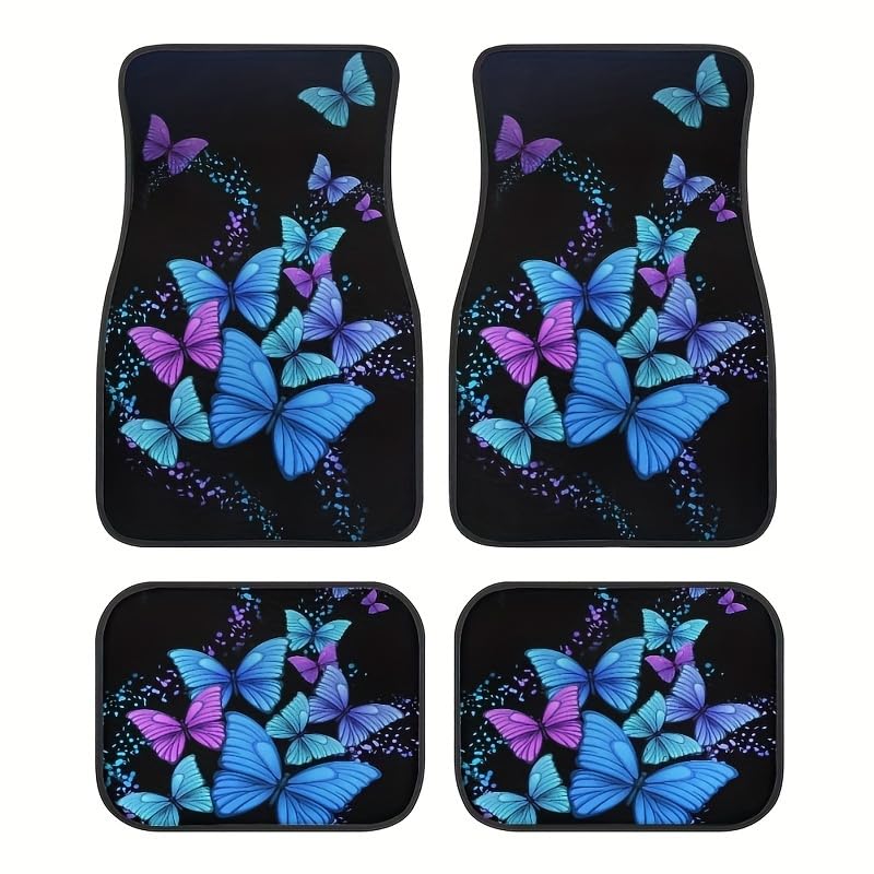 Butterfly Printing Car Floor Mats,Black Carpet Floor Mats with Heel Pad for Cute Women Girl, Universal Fit for Suvs,Sedans,Trucks,Cars, Set of 4 (Butterfly Style 1) - style: Butterfly style 1