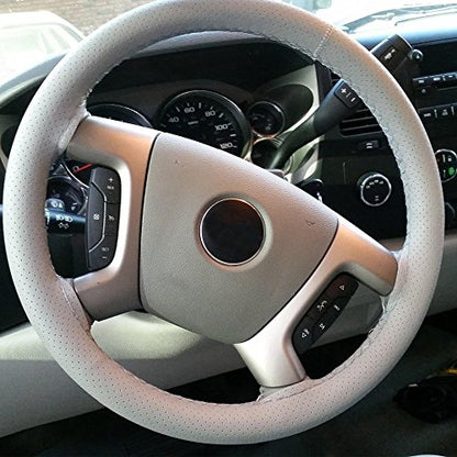 Onerbuy Universal Leather Car Steering Wheel Stitch On Wrap Cover DIY Sewing Breathable and Anti Slip, 15-Inch (Gray) - color: Gray