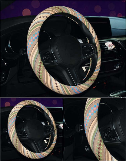 2016 Style Coarse Flax Cloth Automotive Steering Wheel Cover Anti Slip and Sweat Absorption Auto Car Wrap Cover (A) - color: A, size: 14.5 - 15 inches