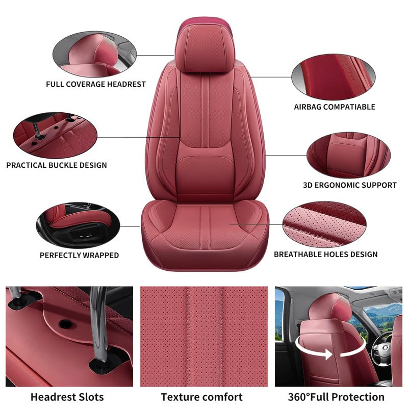Car Seat Covers Full Set Fit for Toyota Highlander 2001-2026,Luxury Faux Leather Seat Covers 5 Seats, Breathable Anti-Slip Seat Protectors with Lumbar Support(Red,Full Set) - color: Red, size: Fit for Highlander
