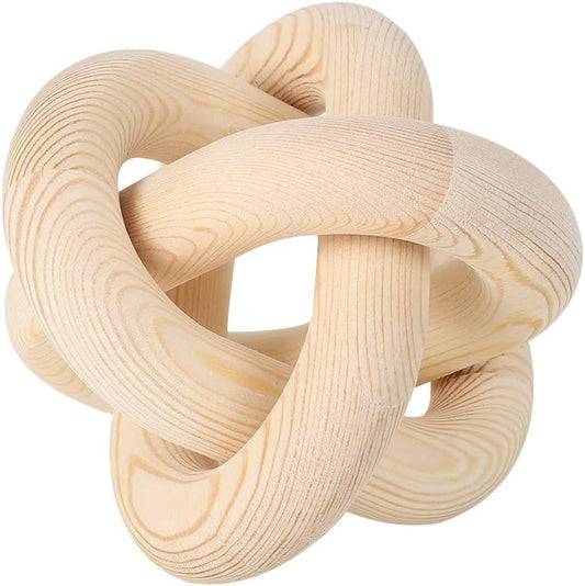 Wood Knot Chain Link Decor, 3 Link Boho Wooden Hand Carved Decorative, Handcrafted for for Coffee Table Entryway Modern Farmhouse Shelf Decoration (Natural) - color: Natural