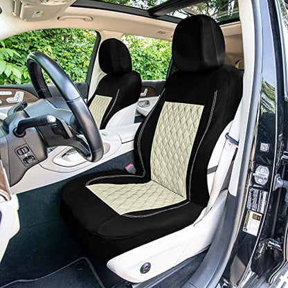 Universal Fit Diamond Stitched Flat Cloth Car Seat Covers Full Set - Beige - color: Beige