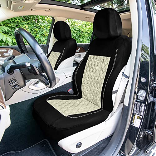 Universal Fit Diamond Stitched Flat Cloth Car Seat Covers Full Set - Beige - color: Beige